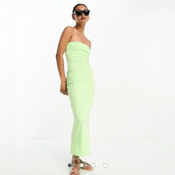 ASOS DESIGN bandeau bodycon midi dress in lime - Picture 4 of 7